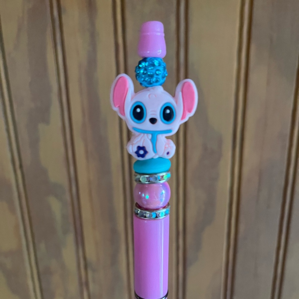 Pink and Teal Lilo and Stitch Angel Disney Ballpoint Beaded Pen